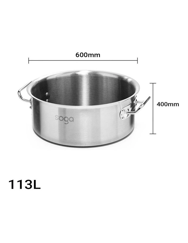 SOGA 18/10 Stainless Steel 113L Stock Pot Without Lid image 3