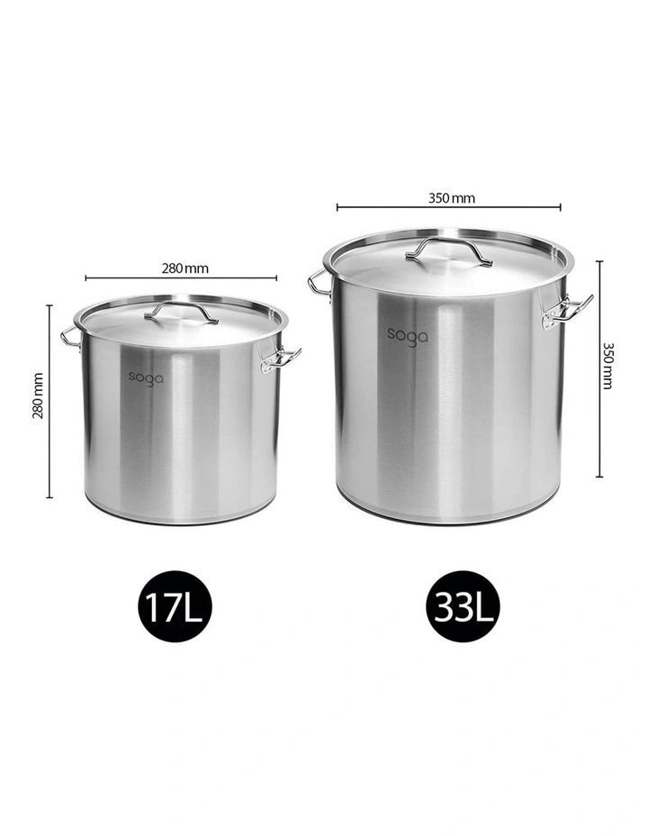 SOGA 18/10 Stainless Steel Stock Pot Set 17L & 33L image 3