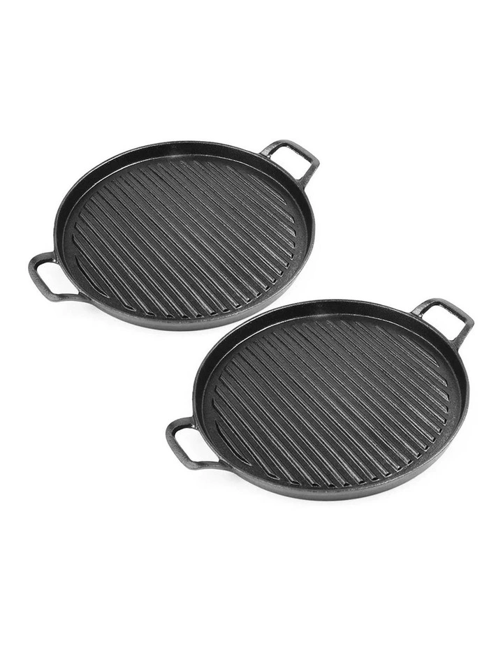 SOGA 2X 30cm Cast Iron Ribbed Frying Pan image 1