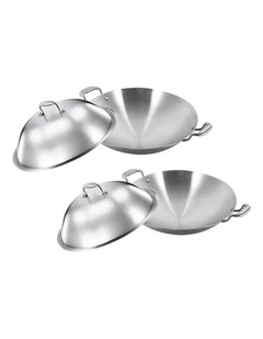 SOGA 2X 3-Ply Stainless Steel Wok with Lid 42cm