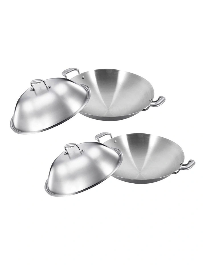 SOGA 2X 3-Ply Stainless Steel Wok with Lid 42cm image 1