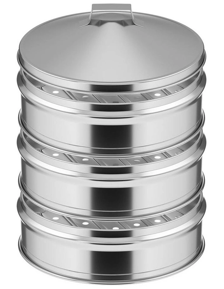 SOGA 28cm 3 Tier Stainless Steel Food Steamer with Glass Lid image 1