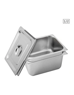 SOGA 2 Pack Stainless Steel Gastronorm Pans 1/2 200mm Deep with Lids