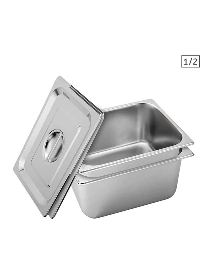 SOGA 2 Pack Stainless Steel Gastronorm Pans 1/2 200mm Deep with Lids image 1