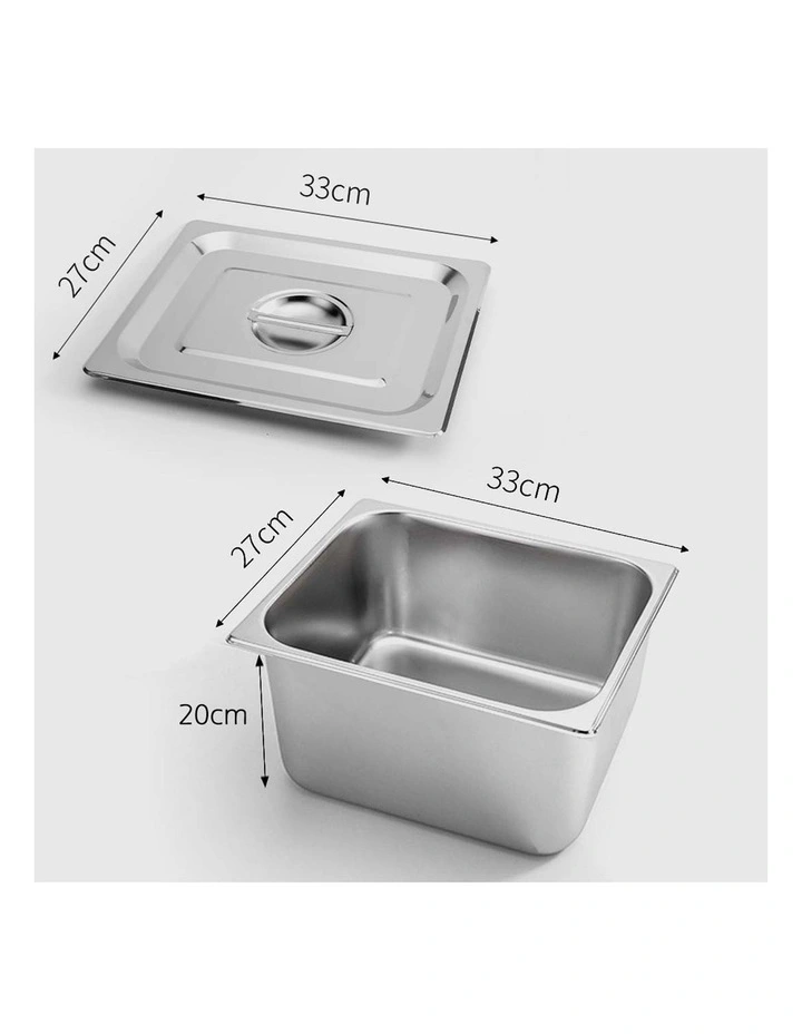 SOGA 2 Pack Stainless Steel Gastronorm Pans 1/2 200mm Deep with Lids image 2