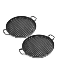 SOGA 2X 28cm Cast Iron Ribbed Frying Pan