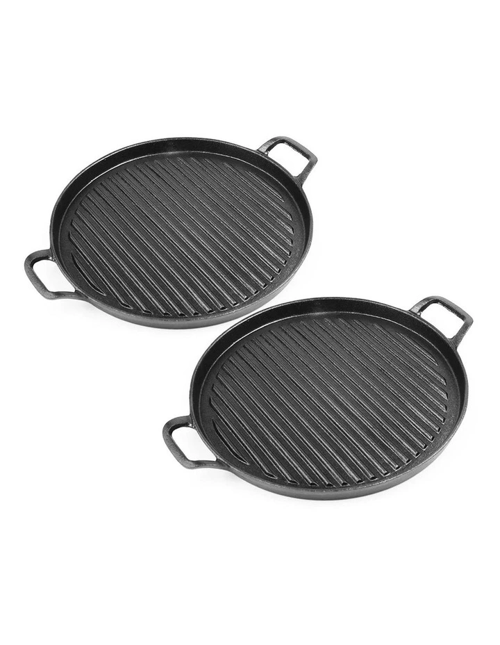 SOGA 2X 28cm Cast Iron Ribbed Frying Pan image 1