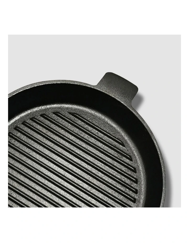 SOGA Round Ribbed Cast Iron Frying Pan Skillet 25cm image 7