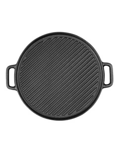 SOGA Round Ribbed Cast Iron BBQ Grill Pan with Handle 30cm
