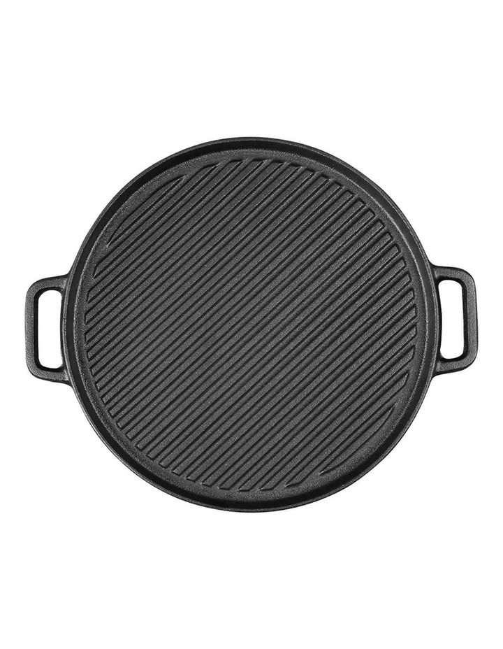 SOGA Round Ribbed Cast Iron BBQ Grill Pan with Handle 30cm image 1