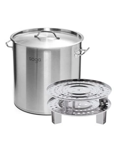 SOGA Stainless Steel 50L Stock Pot with Double Steamer Rack Insert