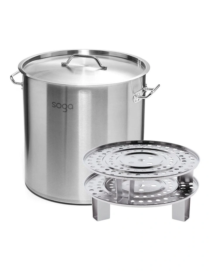 SOGA Stainless Steel 50L Stock Pot with Double Steamer Rack Insert image 1