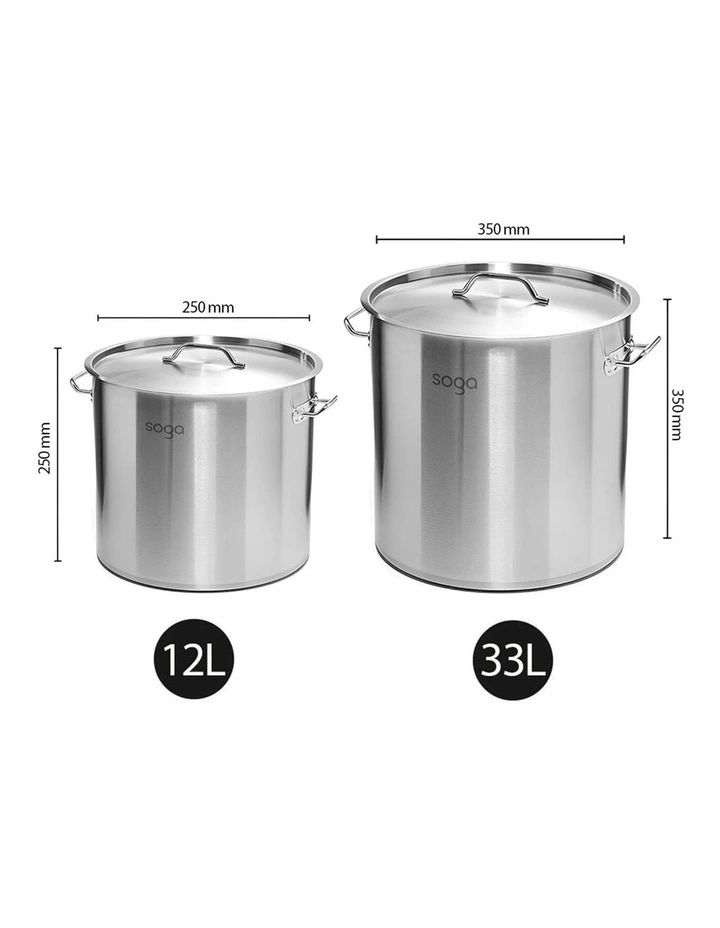 SOGA 18/10 Stainless Steel Stock Pot Set 12L & 33L image 3