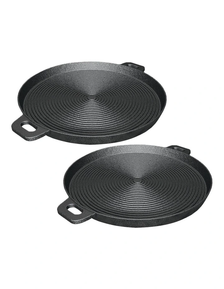 SOGA 2X 35cm Cast Iron Ribbed Frying Pan with Handle image 1