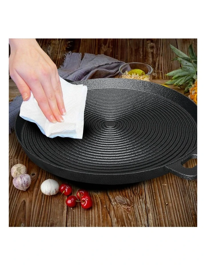 SOGA 2X 35cm Cast Iron Ribbed Frying Pan with Handle image 5