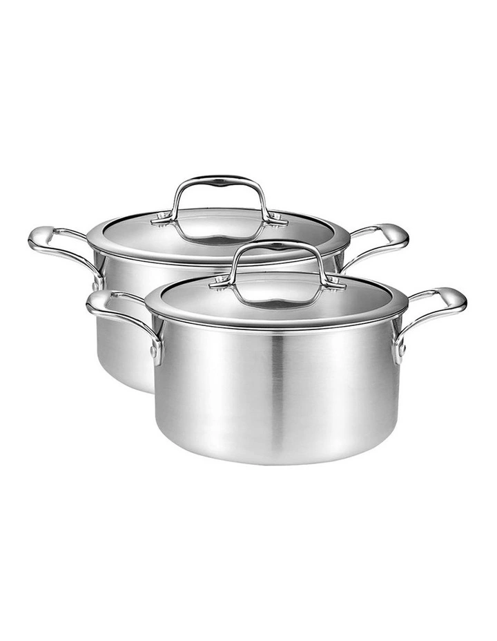 SOGA 2 Pack 20cm Stainless Steel Induction Soup Pots with Glass Lids image 1