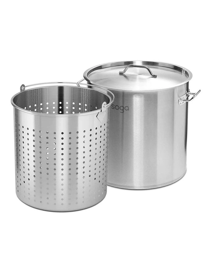 SOGA 18/10 Stainless Steel 21L Stock Pot with 12L Perforated Basket image 1