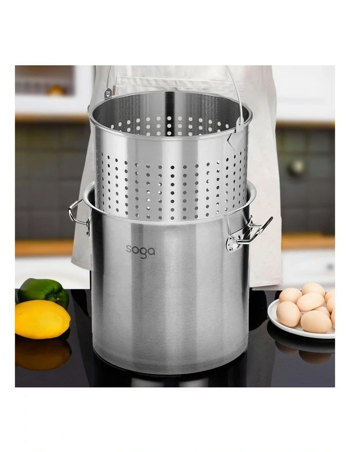 SOGA 18/10 Stainless Steel 21L Stock Pot with 12L Perforated Basket image 4