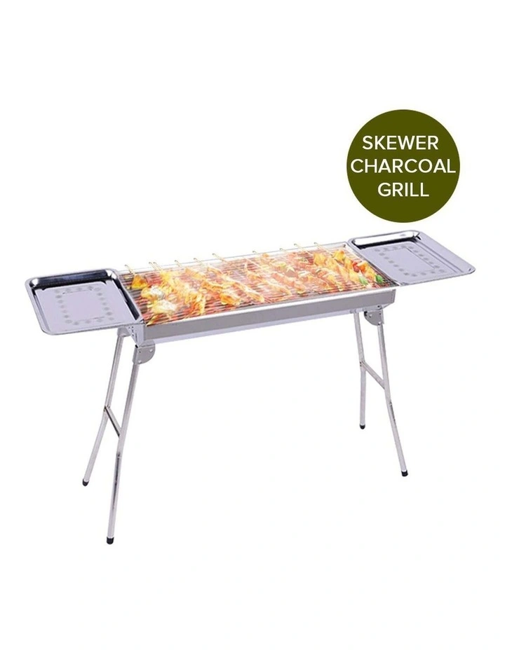 SOGA  Skewers Grill with Side Tray Portable Stainless Steel Charcoal BBQ Outdoor 6-8 Persons image 6