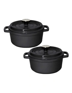 SOGA 2X 24cm Cast Iron Casserole Pot with Lid Black
