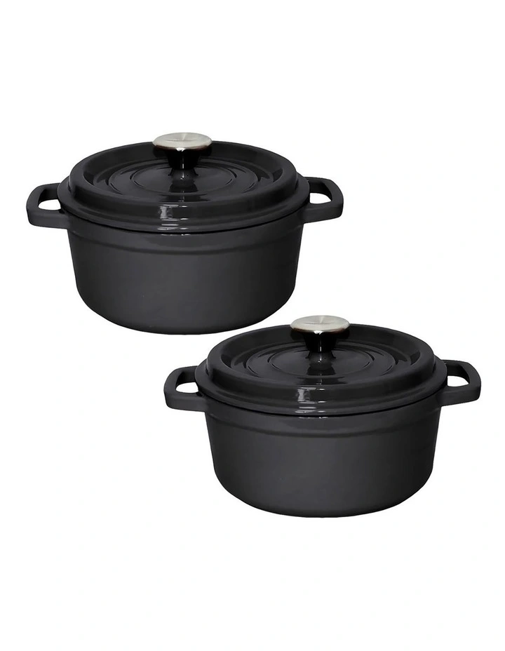 SOGA 2X 24cm Cast Iron Casserole Pot with Lid Black image 1