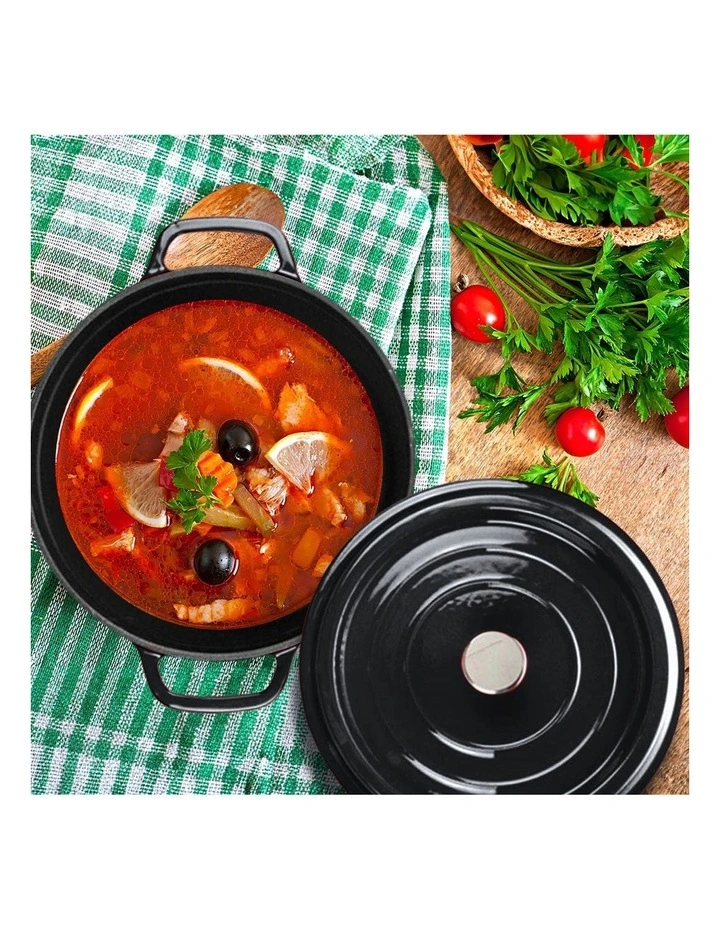 SOGA 2X 24cm Cast Iron Casserole Pot with Lid Black image 5