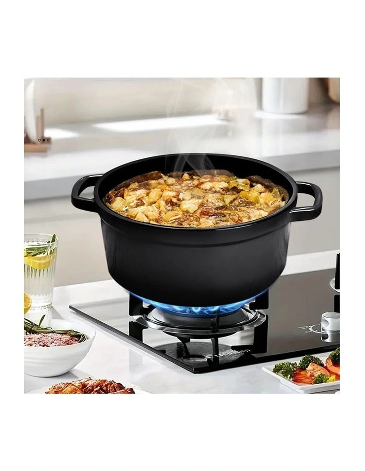 SOGA 2X 24cm Cast Iron Casserole Pot with Lid Black image 7