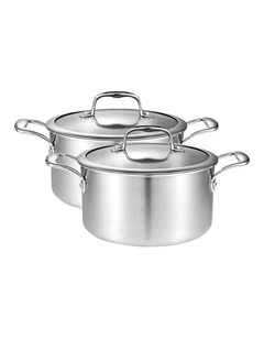 SOGA 2 Pack 22cm Stainless Steel Induction Soup Pots with Glass Lids