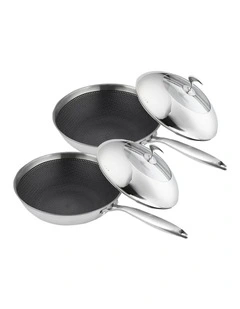 SOGA 2X 30cm 18/10 Stainless Steel Fry Pan Non Stick Skillet with Lid