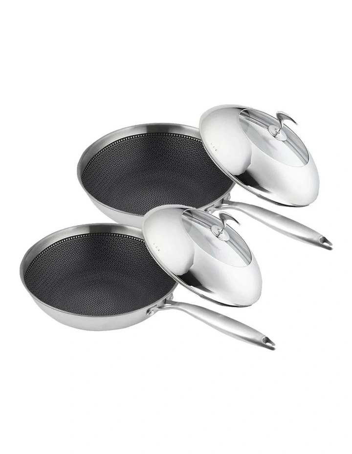 SOGA 2X 30cm 18/10 Stainless Steel Fry Pan Non Stick Skillet with Lid image 1