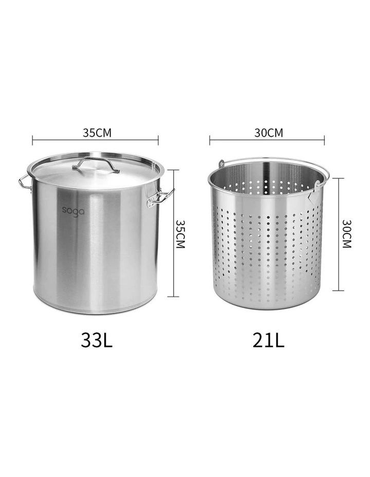 SOGA 18/10 Stainless Steel 33L Stock Pot with 21L Perforated Basket image 5