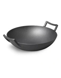 SOGA Cast Iron Wok Frying Pan with Double Handles 32cm