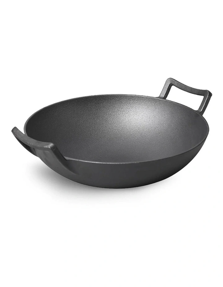 SOGA Cast Iron Wok Frying Pan with Double Handles 32cm image 1