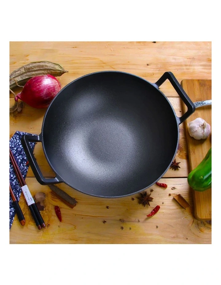 SOGA Cast Iron Wok Frying Pan with Double Handles 32cm image 3