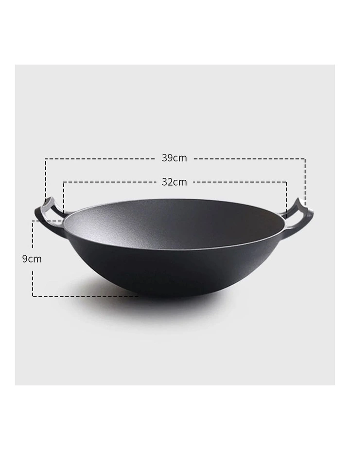 SOGA Cast Iron Wok Frying Pan with Double Handles 32cm image 5