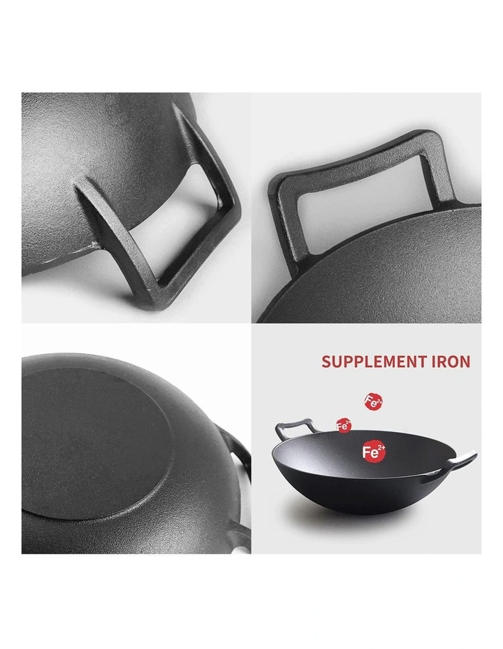 SOGA Cast Iron Wok Frying Pan with Double Handles 32cm image 6