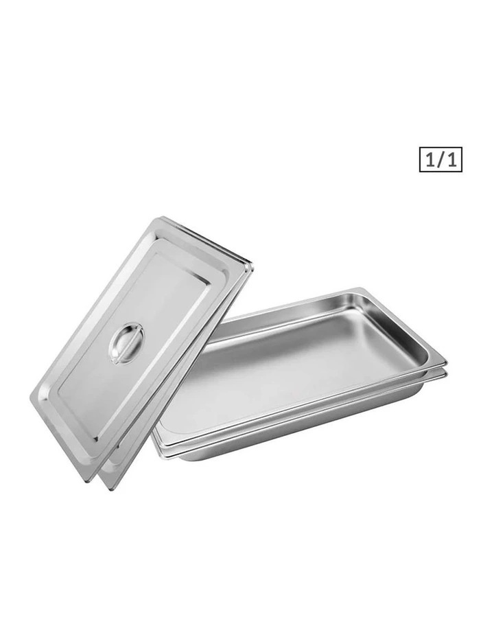 SOGA 2 Pack Stainless Steel Gastronorm Pans 1/1 40mm Deep with Lids image 1