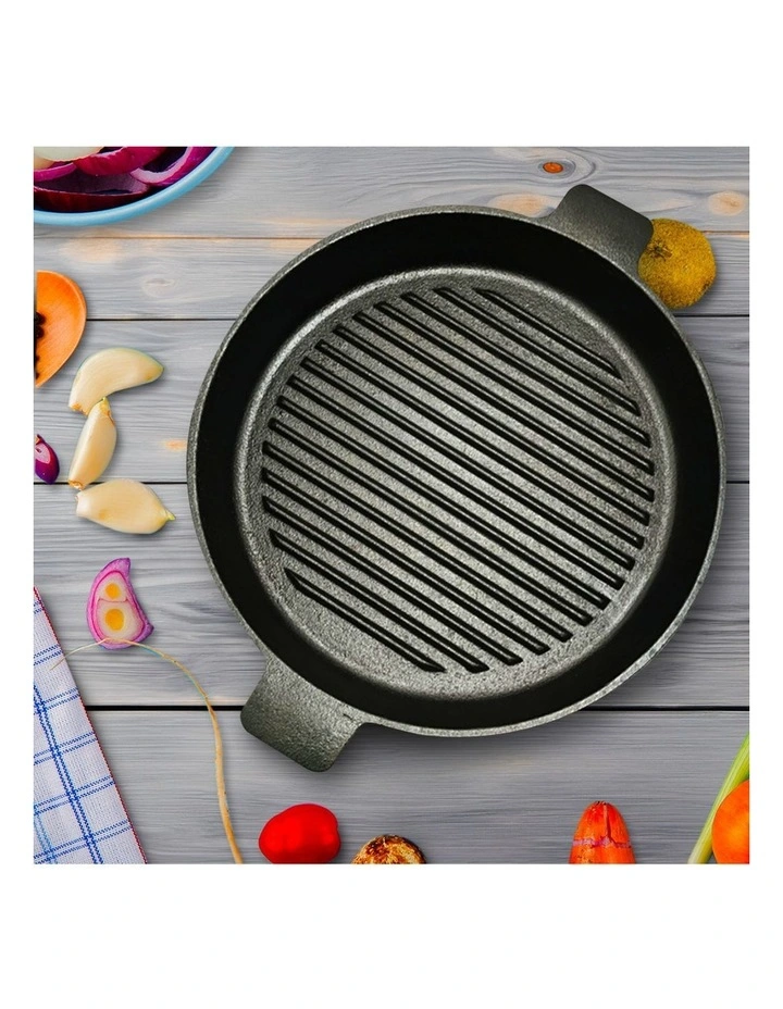 SOGA Round Ribbed Cast Iron Frying Pan 26cm image 2