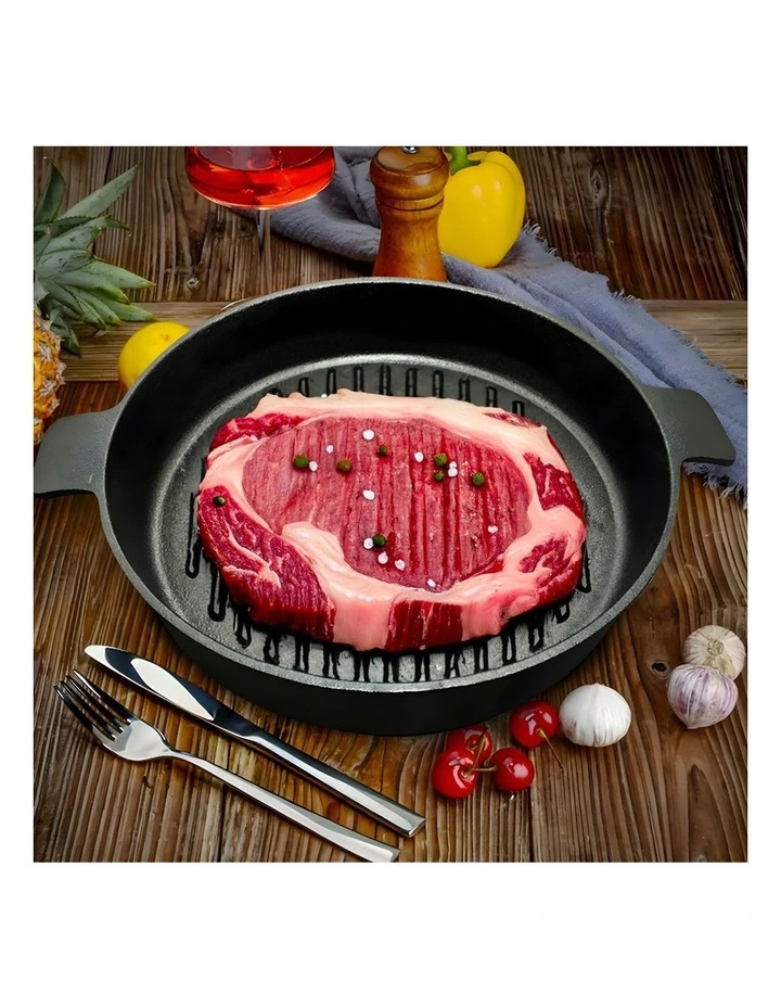 SOGA Round Ribbed Cast Iron Frying Pan 26cm image 3