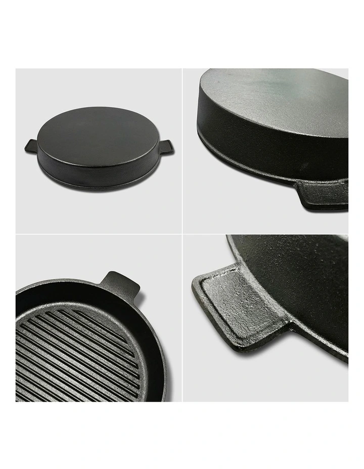 SOGA Round Ribbed Cast Iron Frying Pan 26cm image 6