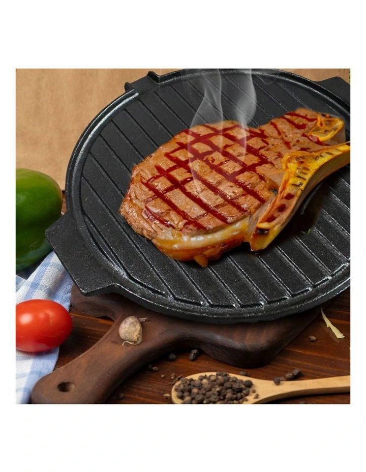 SOGA 2X 30cm Cast Iron Korean BBQ Grill Plate with Handles image 3