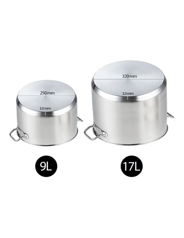 SOGA 18/10 Stainless Steel Stock Pot Set 9L & 17L image 4