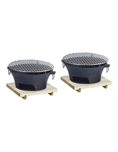SOGA 2X Large Cast Iron Charcoal BBQ Grill with Wooden Board