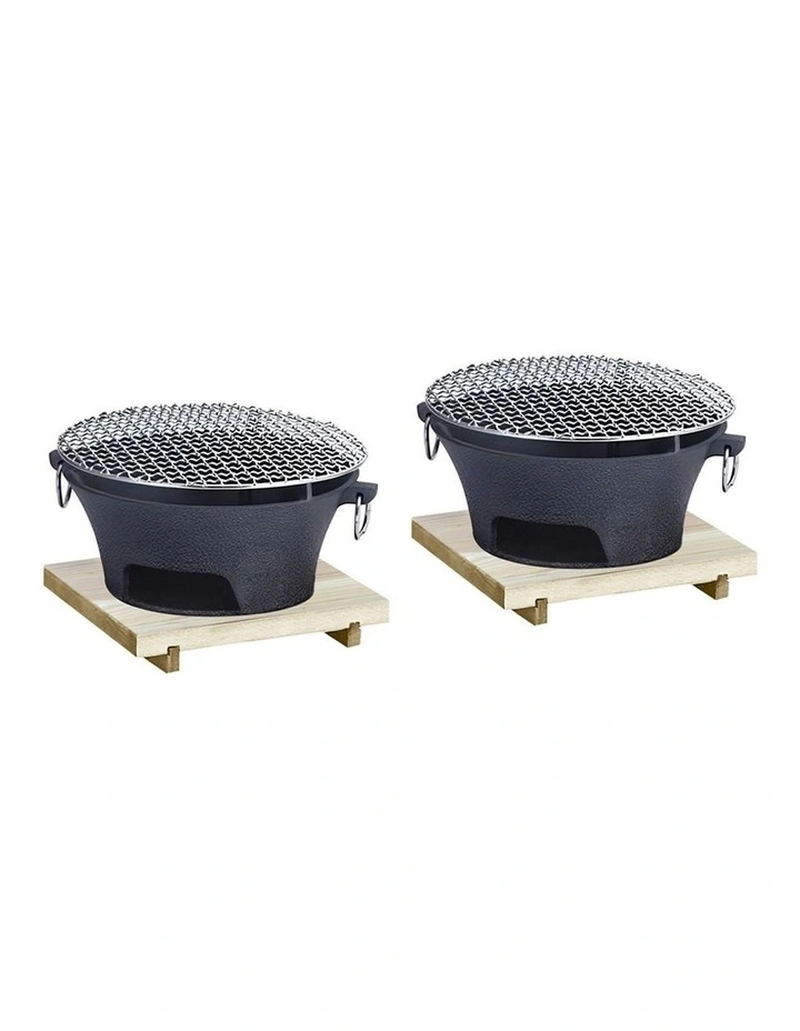SOGA 2X Large Cast Iron Charcoal BBQ Grill with Wooden Board image 1