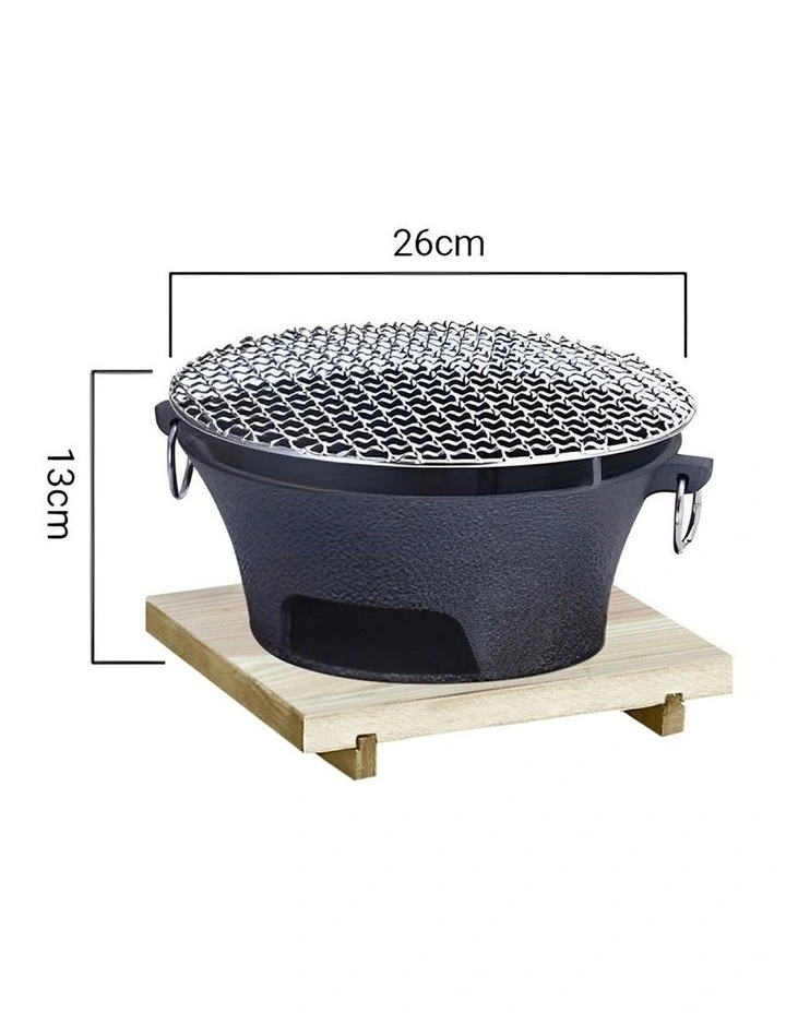 SOGA 2X Large Cast Iron Charcoal BBQ Grill with Wooden Board image 5
