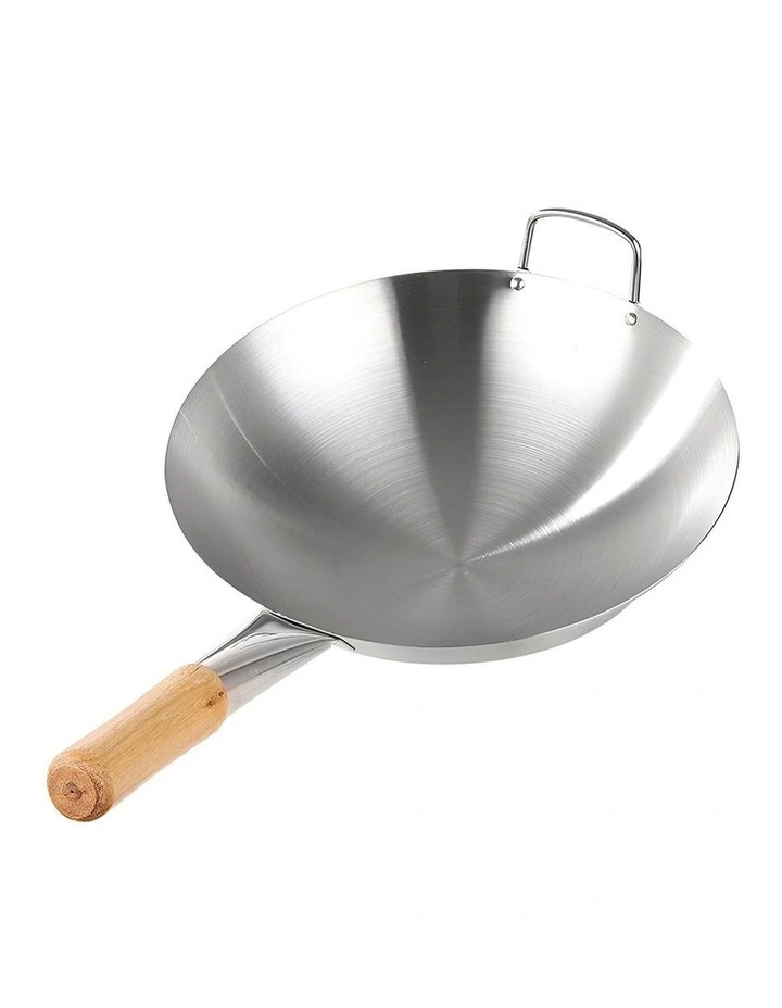 SOGA Stainless Steel Cooking Wok 40cm Wood Handle image 1
