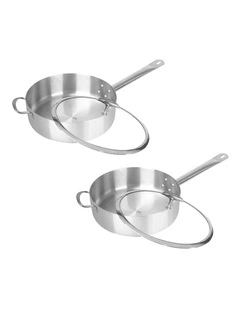 SOGA 2X 26cm Stainless Steel Saucepans with Glass Lid & Helper Handle