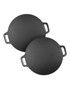 SOGA 2X 42x37cm Cast Iron Crpe Pan Pizza Pancake Baking Plate