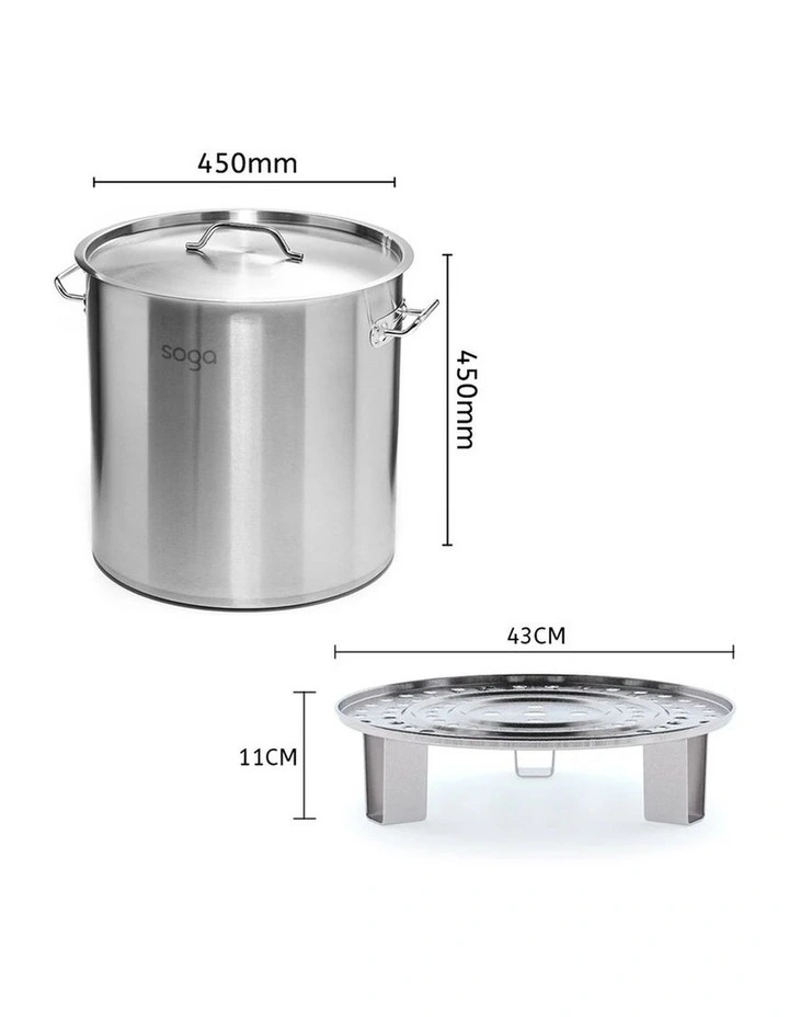 SOGA Stainless Steel 50L Stock Pot with Single Steamer Rack Insert image 2