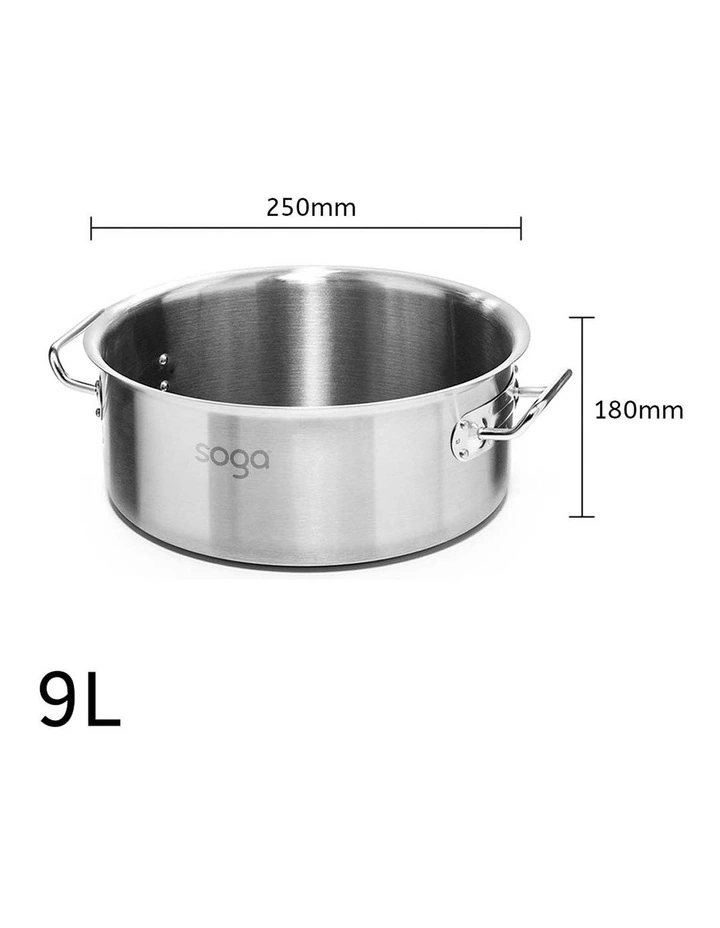 SOGA 18/10 Stainless Steel 9L Stock Pot Without Lid image 3